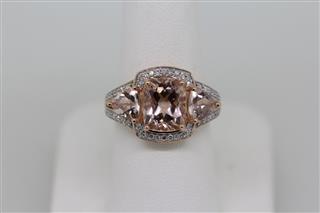 10k Rose Gold Morganite Diamond Cocktail Ring - size 7